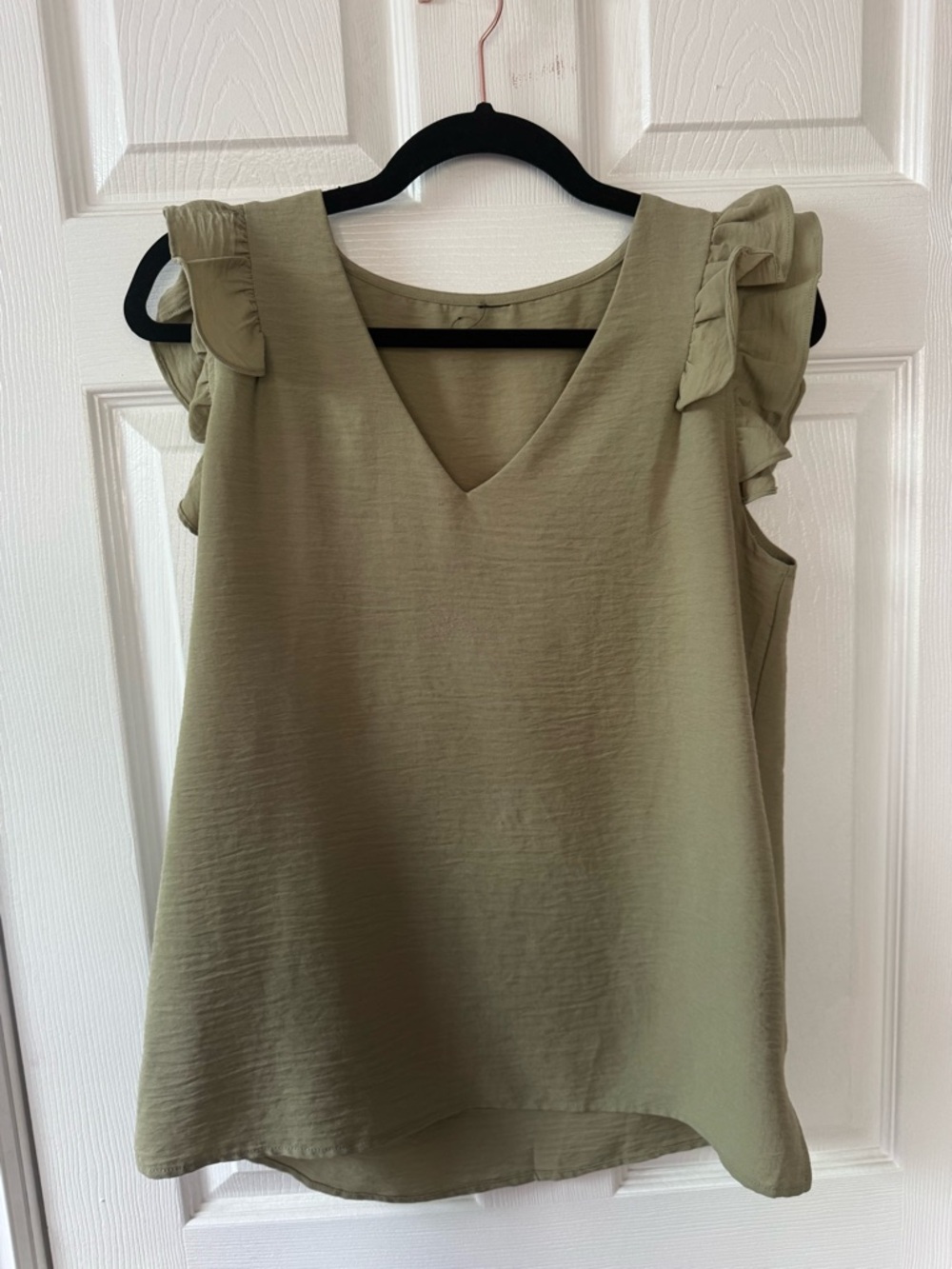 Olive Ruffle Sleeve V-Neck Women's Top